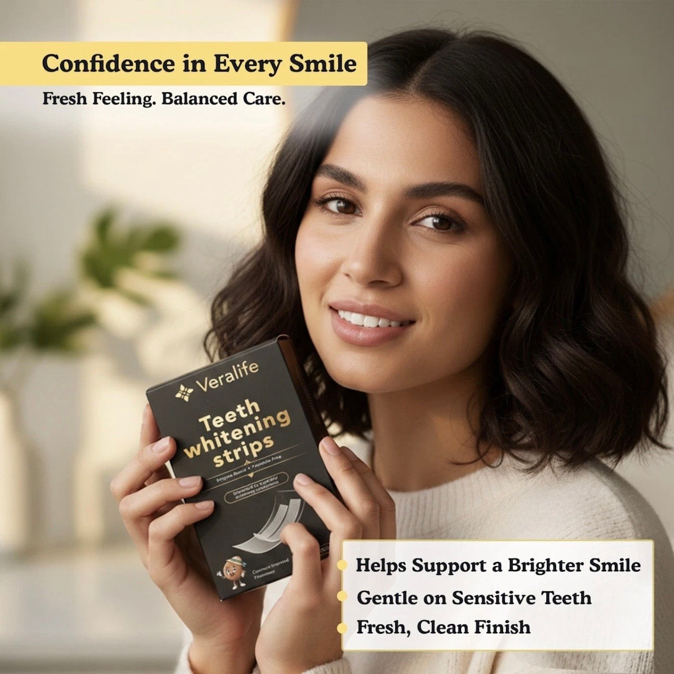 VeraLife Cocunut-freshness Teeth Whitening Strips • Peroxide-Free • Enzyme Based • Gentle on Sensitive Teeth (28 Strips)
