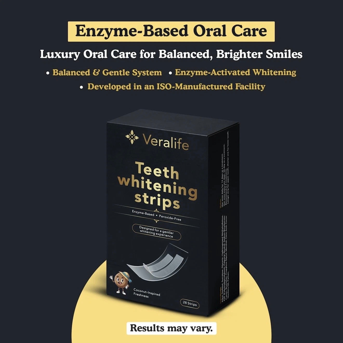 VeraLife Cocunut-freshness Teeth Whitening Strips • Peroxide-Free • Enzyme Based • Gentle on Sensitive Teeth (28 Strips)