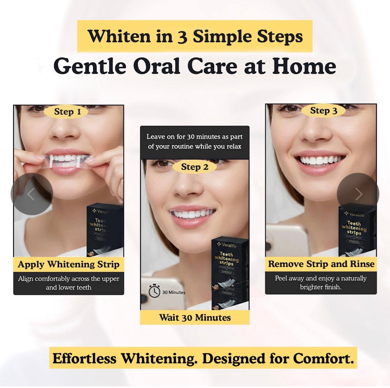 VeraLife Cocunut-freshness Teeth Whitening Strips • Peroxide-Free • Enzyme Based • Gentle on Sensitive Teeth (28 Strips)